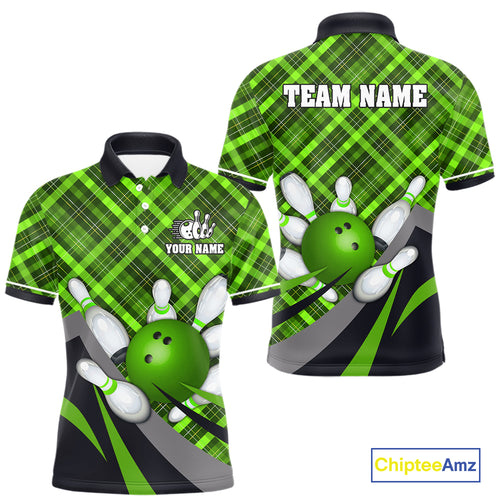 Green Plaid Christmas pattern Bowling shirts For Men Custom Team Bowling Jersey Xmas Gift For Bowlers NQS10492