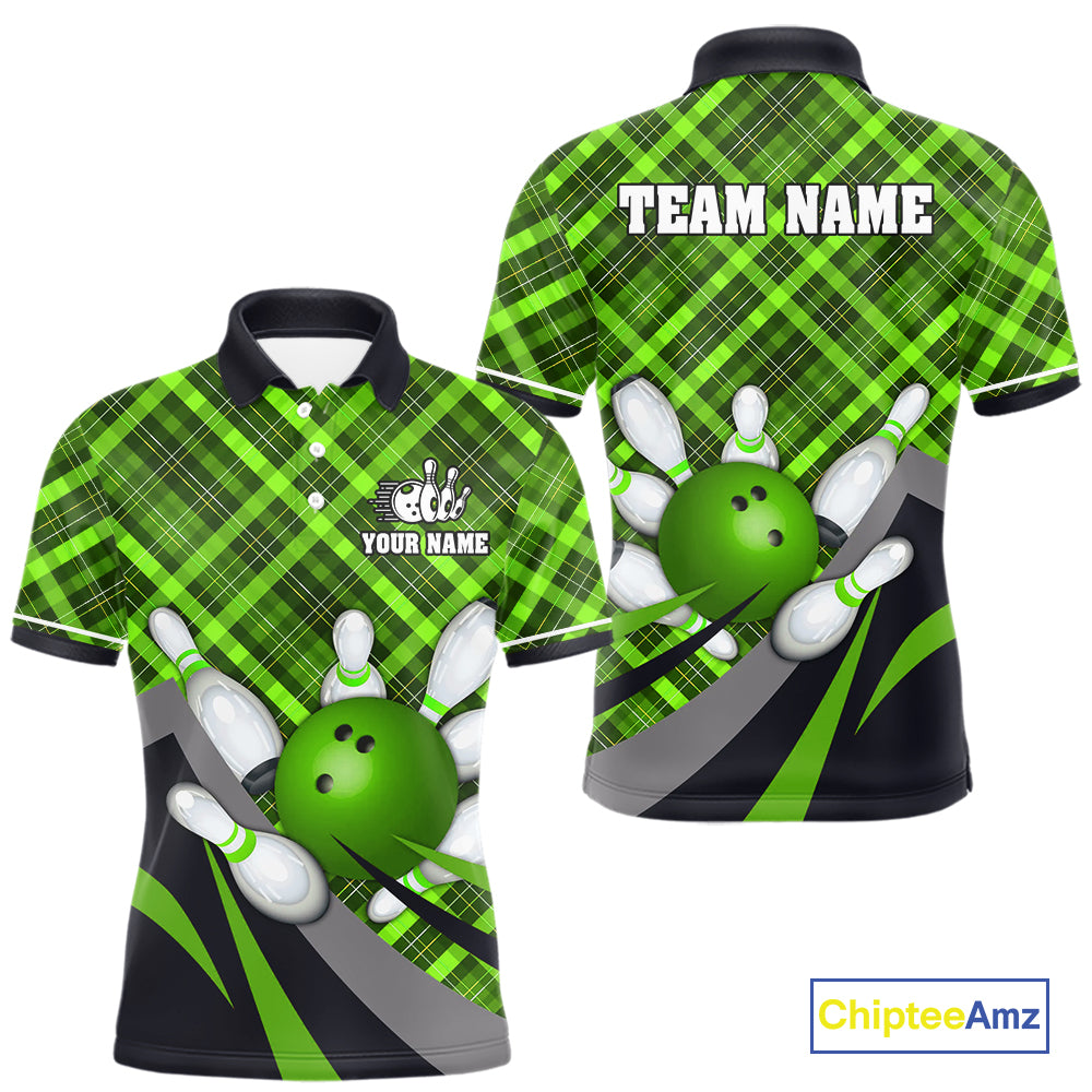 Green Plaid Christmas pattern Bowling shirts For Men Custom Team Bowling Jersey Xmas Gift For Bowlers NQS10492