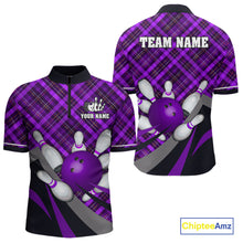 Load image into Gallery viewer, Purple Plaid pattern Bowling shirts For Men Custom Team Bowling Jersey Xmas Gift For Bowlers NQS10494