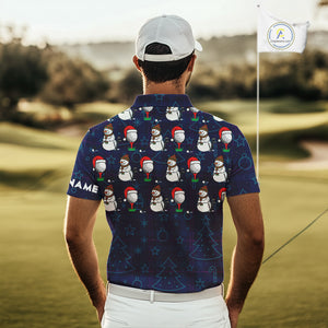 Blue Christmas Plaid pattern snowman Golf Polo Shirts For Men custom Christmas mens golf attire NQS10902