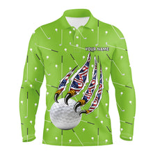 Load image into Gallery viewer, Green camo golf ball American Flag Eagle claw Mens golf polo shirt custom patriotic mens golf outfits NQS8987