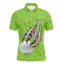 Load image into Gallery viewer, Green camo golf ball American Flag Eagle claw Mens golf polo shirt custom patriotic mens golf outfits NQS8987