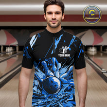 Load image into Gallery viewer, Blue bowling jerseys Bowling Polo, 1/4 Zip Shirt for Men Custom Bowling Team shirts for bowlers NQS11083