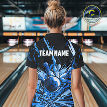 Load image into Gallery viewer, Blue bowling jerseys Bowling Polo, 1/4 Zip Shirt for Women Custom Bowling Team shirts for bowlers NQS11083