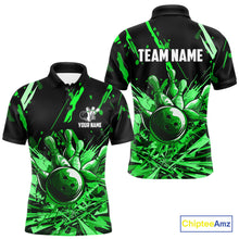 Load image into Gallery viewer, Green bowling jerseys Bowling Polo, 1/4 Zip Shirt for Men Custom Bowling Team shirts for bowlers NQS11084