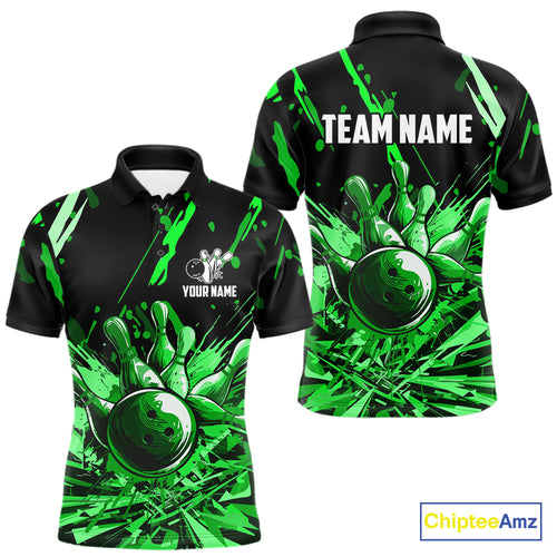 Green bowling jerseys Bowling Polo, 1/4 Zip Shirt for Men Custom Bowling Team shirts for bowlers NQS11084