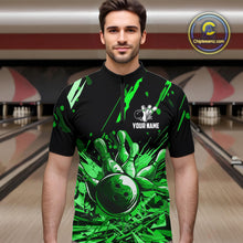 Load image into Gallery viewer, Green bowling jerseys Bowling Polo, 1/4 Zip Shirt for Men Custom Bowling Team shirts for bowlers NQS11084