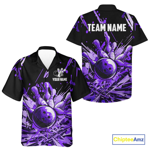 Purple bowling jerseys Bowling Hawaiian Shirt Custom Bowling Team button up shirts for bowlers NQS11085