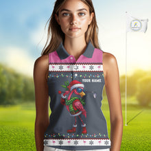 Load image into Gallery viewer, Pink argyle pattern Funny Christmas Flamingo Women sleeveless polos custom golf attire for ladies NQS11088