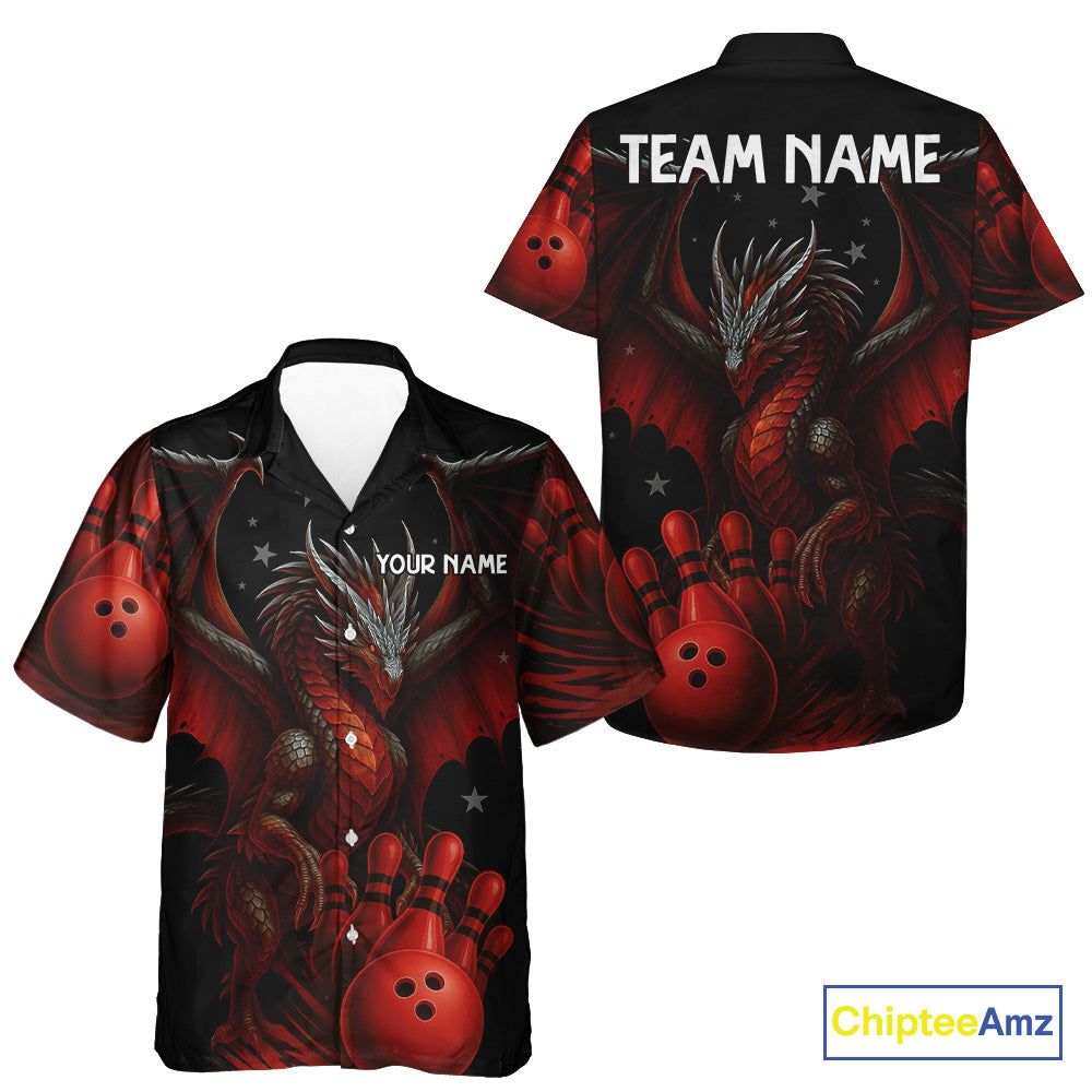 Black And Red Dragon Hawaiian Bowling Jersey Custom Name Team Bowling League Jersey, Bowling Gifts NQS11091