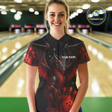 Load image into Gallery viewer, Black And Red Dragon Bowling Shirts For Women Custom Name Team Bowling League Jersey, Bowling Gifts NQS11091