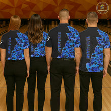 Load image into Gallery viewer, Black &amp; Blue Camo Team Bowling Shirts For Women Custom bowling shirts with name, Team Bowling Jerseys NQS11508
