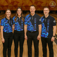 Load image into Gallery viewer, Black &amp; Blue Camo Team Bowling Shirts For Women Custom bowling shirts with name, Team Bowling Jerseys NQS11508