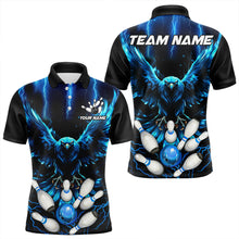 Load image into Gallery viewer, Custom Blue Lightning Thunder Eagle Men Bowling Polo, Quarter Zip Shirts Bowling Team Jerseys Outfits NQS9577