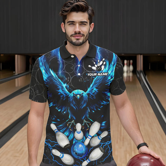 Custom Blue Lightning Thunder Eagle Mens Bowling Shirts Black Bowling Camo Team Jersey Outfits NQS9578