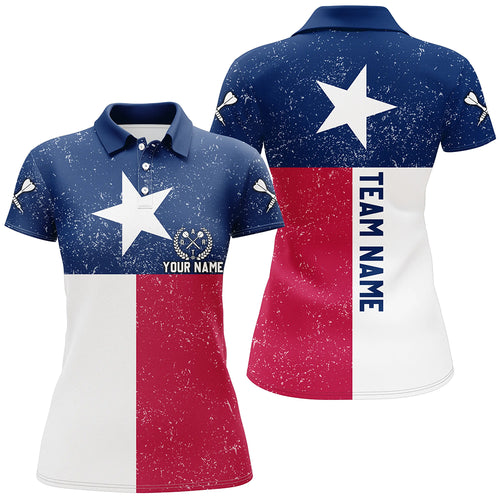 Customized Grunge Texas Flag Darts Women Polo Shirts, Patriotic Texas Darts Jerseys For Dart Players TDM1492