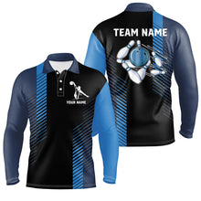 Load image into Gallery viewer, Black and blue bowling shirt for men custom Men Bowling Polo Shirts, team bowling jerseys NQS7502