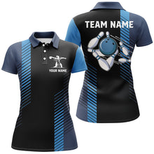 Load image into Gallery viewer, Black and blue bowling shirt for women custom Womens Bowling Polo Shirts, team bowling jerseys NQS7502