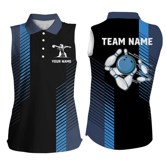 Black and blue bowling shirt for women custom Women sleeveless Polo Shirts, team bowling jerseys NQS7502