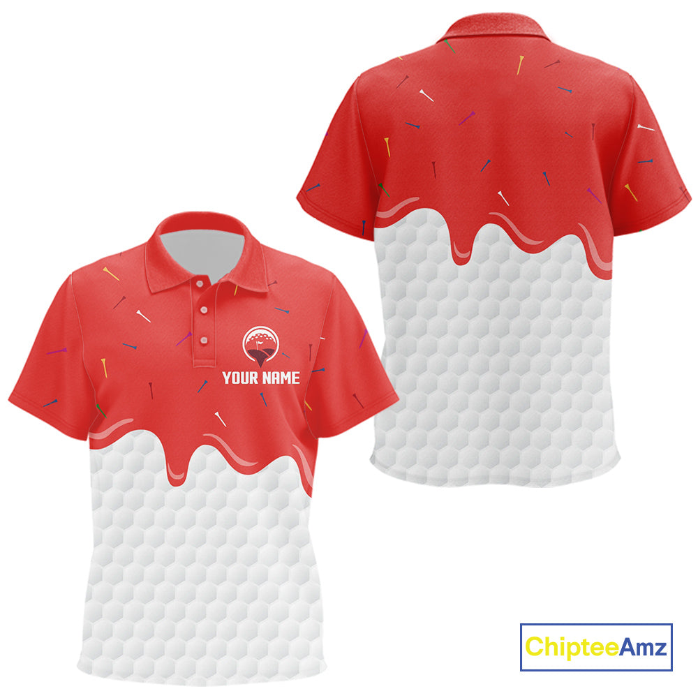 Kid golf polo shirts custom red Ice Cream Melting On Golf Ball, golf gifts for Kid NQS9988