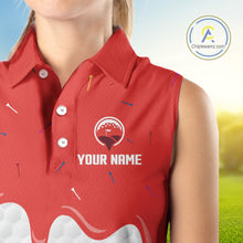Load image into Gallery viewer, Womens sleeveless golf polo shirts custom red Ice Cream Melting On Golf Ball, golf gifts for ladies NQS9988