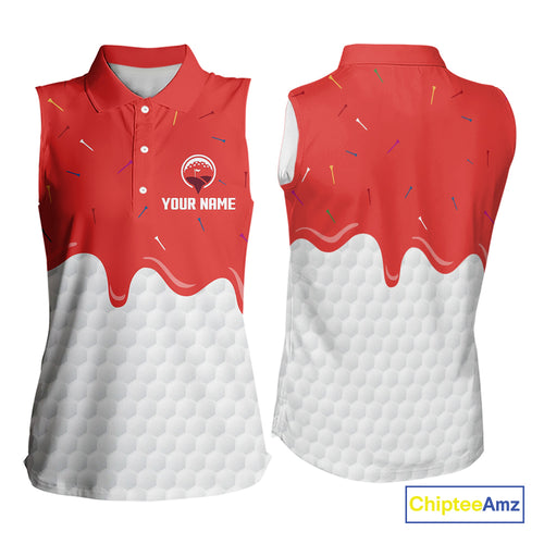 Womens sleeveless golf polo shirts custom red Ice Cream Melting On Golf Ball, golf gifts for ladies NQS9988