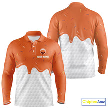 Load image into Gallery viewer, Mens golf polo shirts custom orange Ice Cream Melting On Golf Ball, golf gifts for mens NQS9989