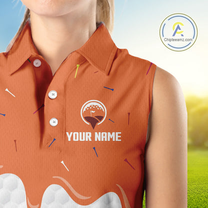 Womens sleeveless golf polo shirts custom orange Ice Cream Melting On Golf Ball, golf gifts for ladies NQS9989