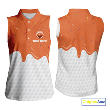 Load image into Gallery viewer, Womens sleeveless golf polo shirts custom orange Ice Cream Melting On Golf Ball, golf gifts for ladies NQS9989