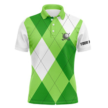 Load image into Gallery viewer, Mens golf polos shirts custom name green and white golf pattern, personalized golf gifts NQS5782