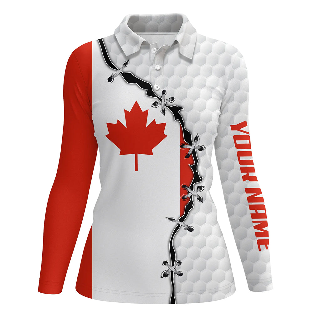 Women golf polo shirt Canadian flag white golf ball skin pattern custom patriot team golf polo shirts NQS5787