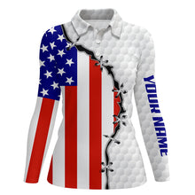 Load image into Gallery viewer, Women golf polo shirt American flag white golf ball skin pattern custom patriot team golf polo shirts NQS5788