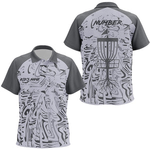 Gray Camo Pattern Kid Disc golf polo shirts custom team disc golf clothes, gifts for disc golf lovers NQS8085