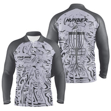 Load image into Gallery viewer, Gray Camo Pattern Mens Disc golf polo shirts custom team disc golf clothes, gifts for disc golf lovers NQS8085