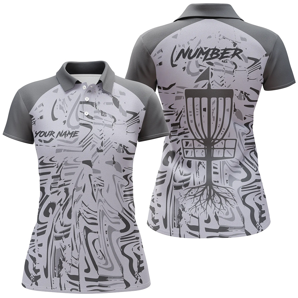 Gray Camo Pattern Women Disc golf polo shirt custom team disc golf clothes, gifts for disc golf lovers NQS8085