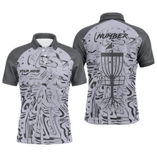 Load image into Gallery viewer, Gray Camo Pattern Mens Disc golf polo shirts custom team disc golf clothes, gifts for disc golf lovers NQS8085