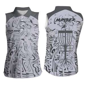 Gray Camo Women sleeveless Disc golf polo shirts custom disc golf clothes, gifts for disc golf lovers NQS8085