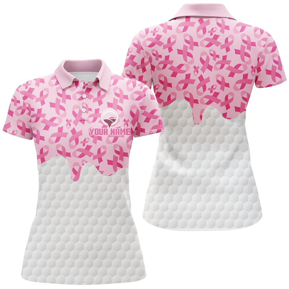 Women golf polo shirts custom Pink ribbons pattern breast cancer awareness golf shirt, golfing gifts NQS8306