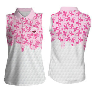 Women sleeveless golf polo shirts custom Pink ribbons pattern breast cancer awareness golf shirt NQS8306