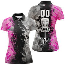 Load image into Gallery viewer, Custom name, number Disc Golf basket Women polo shirts, pink ribbons Breast cancer disc golf tops NQS8307