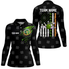 Load image into Gallery viewer, Black camo clovers American Flag Womens bowling shirts Custom St Patrick Day team bowling jerseys NQS8311