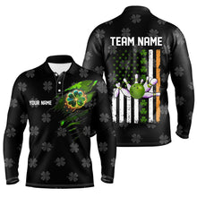 Load image into Gallery viewer, Black camo clovers American Flag Men&#39;s bowling shirt Custom St Patrick Day team bowling jerseys NQS8311
