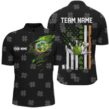 Load image into Gallery viewer, Black camo clovers American Flag Men&#39;s bowling shirt Custom St Patrick Day team bowling jerseys NQS8311