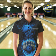 Load image into Gallery viewer, Blue Flame Lightning Thunder Skull Reaper Bowling Shirts for Women Custom Bowling Team League Jersey NQS10908