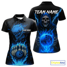 Load image into Gallery viewer, Blue Flame Lightning Thunder Skull Reaper Bowling Shirts for Women Custom Bowling Team League Jersey NQS10908