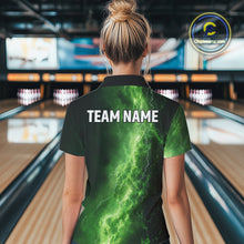 Load image into Gallery viewer, Women&#39;s Bowling Shirts Custom Green Lightning Thunder Bowling Team Jersey, gift for team Bowlers NQS10910