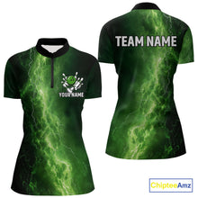 Load image into Gallery viewer, Women&#39;s Bowling Shirts Custom Green Lightning Thunder Bowling Team Jersey, gift for team Bowlers NQS10910