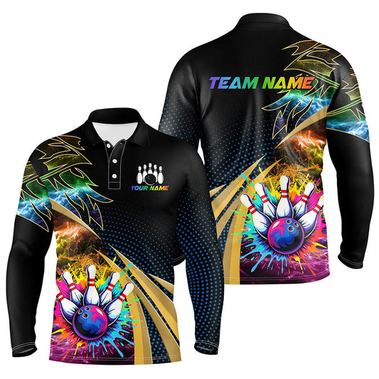 Colorful Bowling Polo, Quarter zip shirts For Men Custom Team Bowling Jerseys, Gift For Bowlers NQS8990