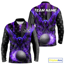 Load image into Gallery viewer, Black American flag Men golf polo shirt Custom purple lightning thunder Eagle patriotic team Golf top NQS11094