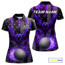 Load image into Gallery viewer, Black American flag Women golf polo shirt Custom purple lightning thunder Eagle patriotic Golf top NQS11094